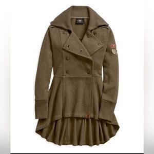 Harley-Davidson Winged Pea Coat Sz L Free Spirit Patch Heathered Green